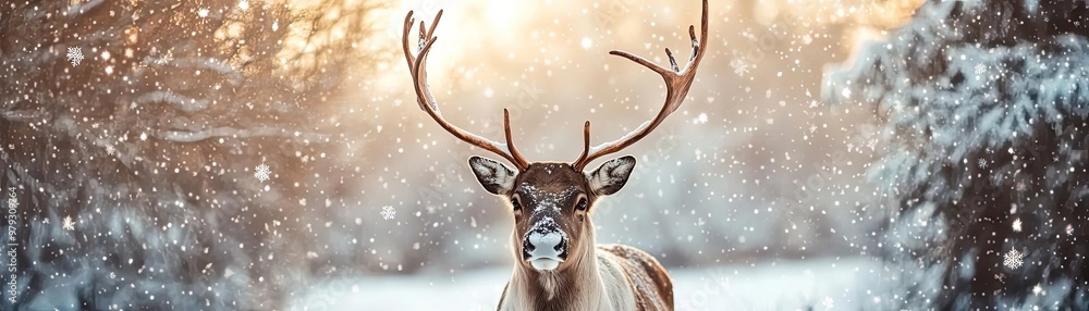 A majestic deer stands gracefully in a snowy landscape, embodying the beauty and tranquility of winter wildlife. A majestic deer stands gracefully in a snowy landscape, embodying the beauty and tranquility of winter wildlife.