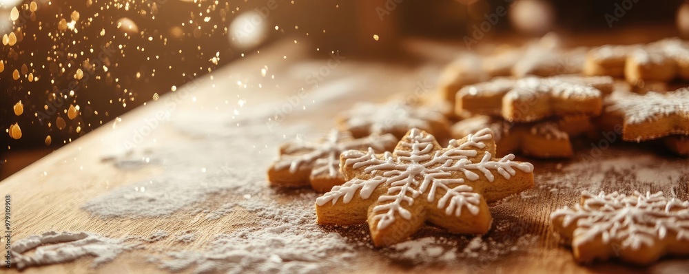 Deliciously decorated snowflake cookies on a wooden surface, perfect for holiday celebrations and baking inspiration. Deliciously decorated snowflake cookies on a wooden surface, perfect for holiday celebrations and baking inspiration.