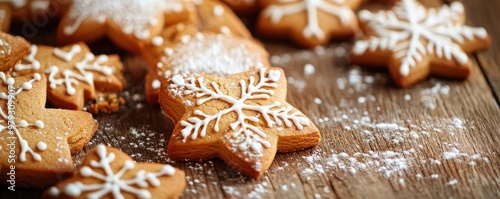 Delicious gingerbread cookies with festive icing decor, perfect for holiday celebrations and winter festivities.