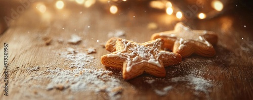 Delicious star-shaped cookies dusted with powdered sugar, perfect for festive celebrations and cozy gatherings.
