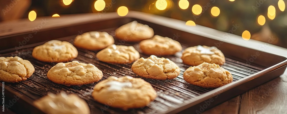 Freshly baked cookies cooling on a wire rack, perfect for festive gatherings and cozy moments, with warm lights in the background. Freshly baked cookies cooling on a wire rack, perfect for festive gatherings and cozy moments, with warm lights in the background.