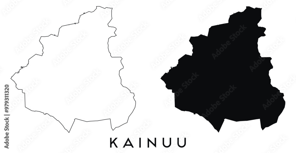Fototapeta premium Kainuu map outline and black silhouette vector