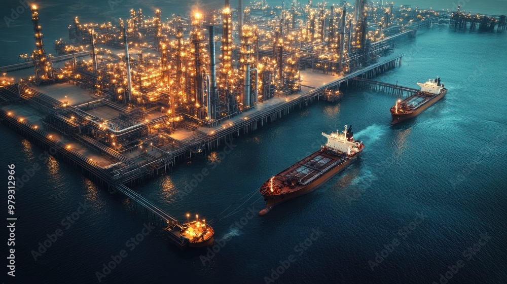 Naklejka premium A coastal oil refinery processing plant