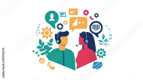 Live support concept and customer care icon set for contacting business services. Flat vector illustration
