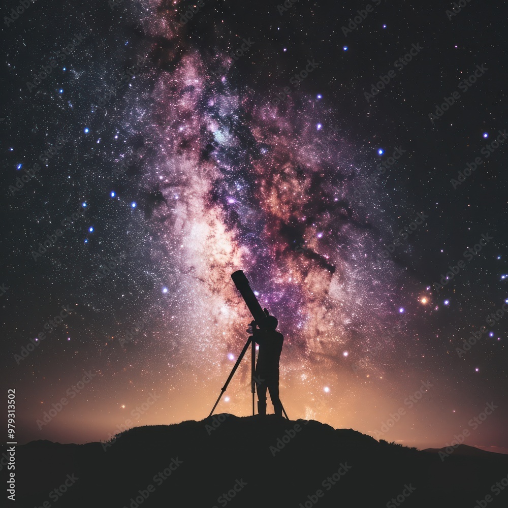 Person using a telescope to observe distant galaxies.