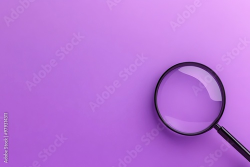 Magnifying glass on purple background. Copy space for your text