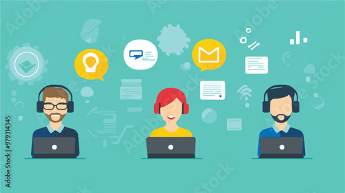 Live support concept and customer care icon set for contacting business services. Flat vector illustration
