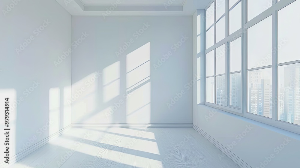 Stylish Minimalist Interior with Expansive Window, Natural Light, and Serene Atmosphere. Modern Aesthetics and Negative Space Design Stylish Minimalist Interior with Expansive Window, Natural Light, and Serene Atmosphere. Modern Aesthetics and Negative Space Design