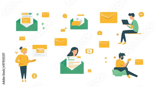 Live support concept and customer care icon set for contacting business services. Flat vector illustration
