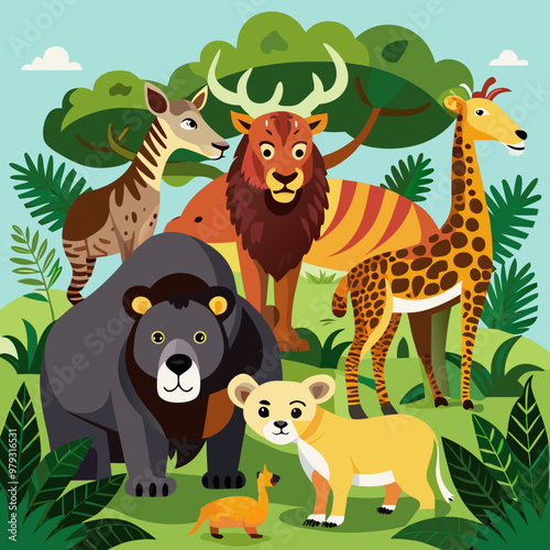Wallpaper Mural World Animal Day flat illustration  Torontodigital.ca