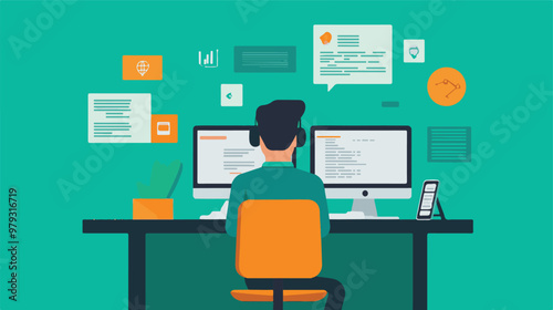 Live support concept and customer care icon set for contacting business services. Flat vector illustration
