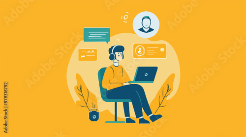 Live support concept and customer care icon set for contacting business services. Flat vector illustration
