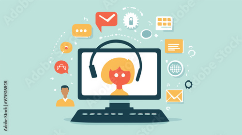 Live support concept and customer care icon set for contacting business services. Flat vector illustration
