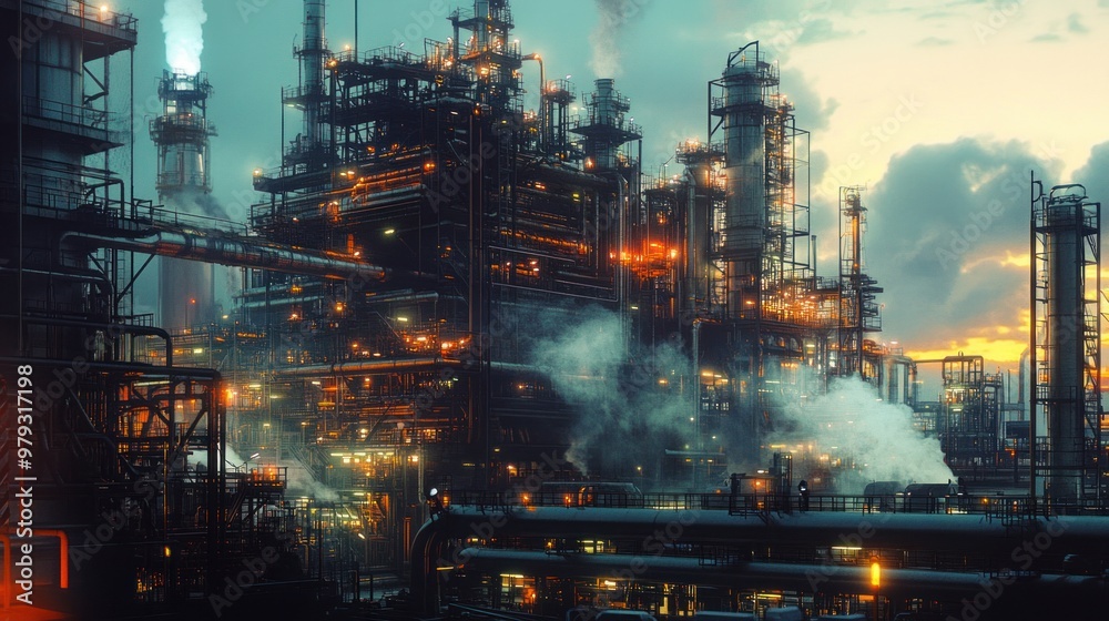 Fototapeta premium A highly automated oil refinery with cutting-edge technology