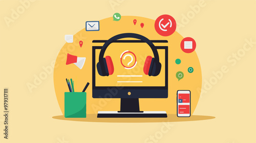 Live support concept and customer care icon set for contacting business services. Flat vector illustration
