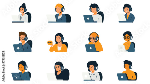 Live support concept and customer care icon set for contacting business services. Flat vector illustration
