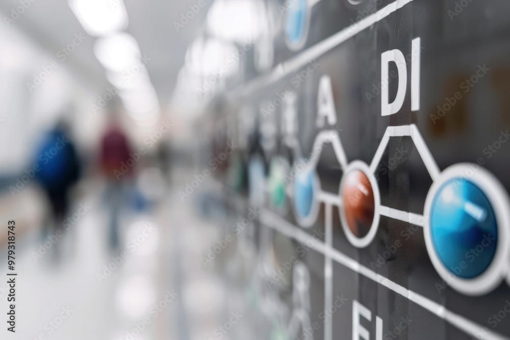 Closeup of a periodic table poster in a classroom.
