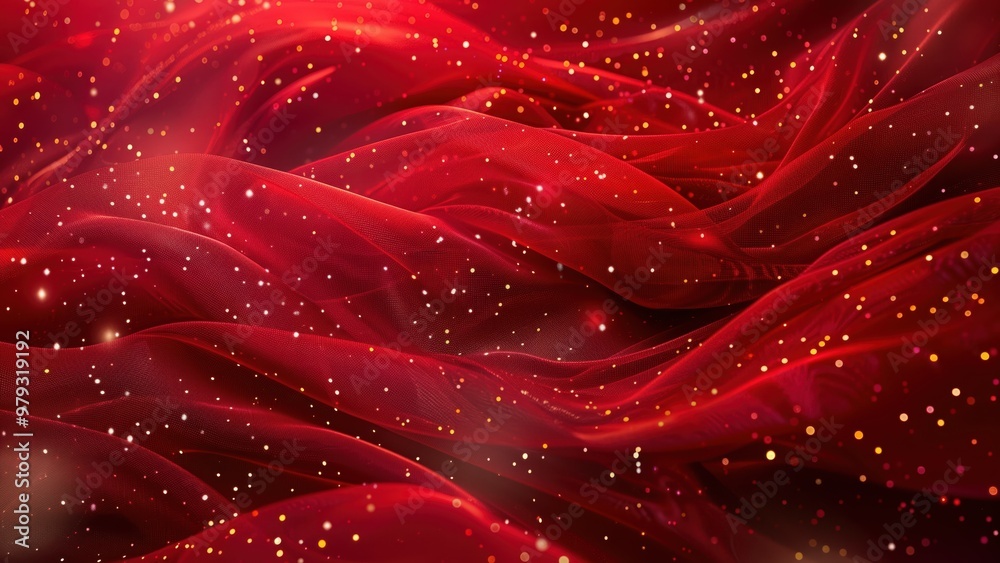 Naklejka premium Luxurious Red Fabric Background With Glittering Particles for New Year Celebration