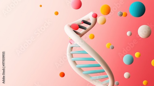 A colorful illustration of a DNA molecule, showcasing its double helix structure and the four base pairs that encode genetic information. photo