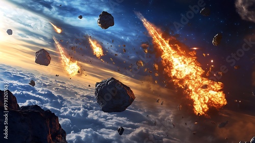 impacting meteor rocks collide in space