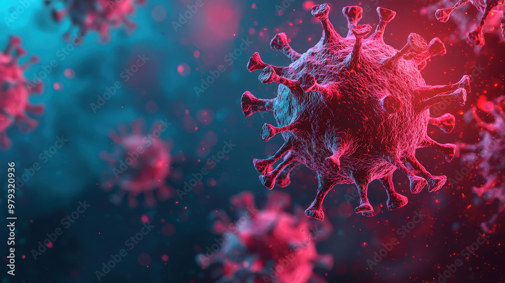 image depicts close up view of virus particles, showcasing their intricate structure and vibrant colors. This visual representation highlights complexity of viral contamination and its impact on immu image depicts close up view of virus particles, showcasing their intricate structure and vibrant colors. This visual representation highlights complexity of viral contamination and its impact on immu