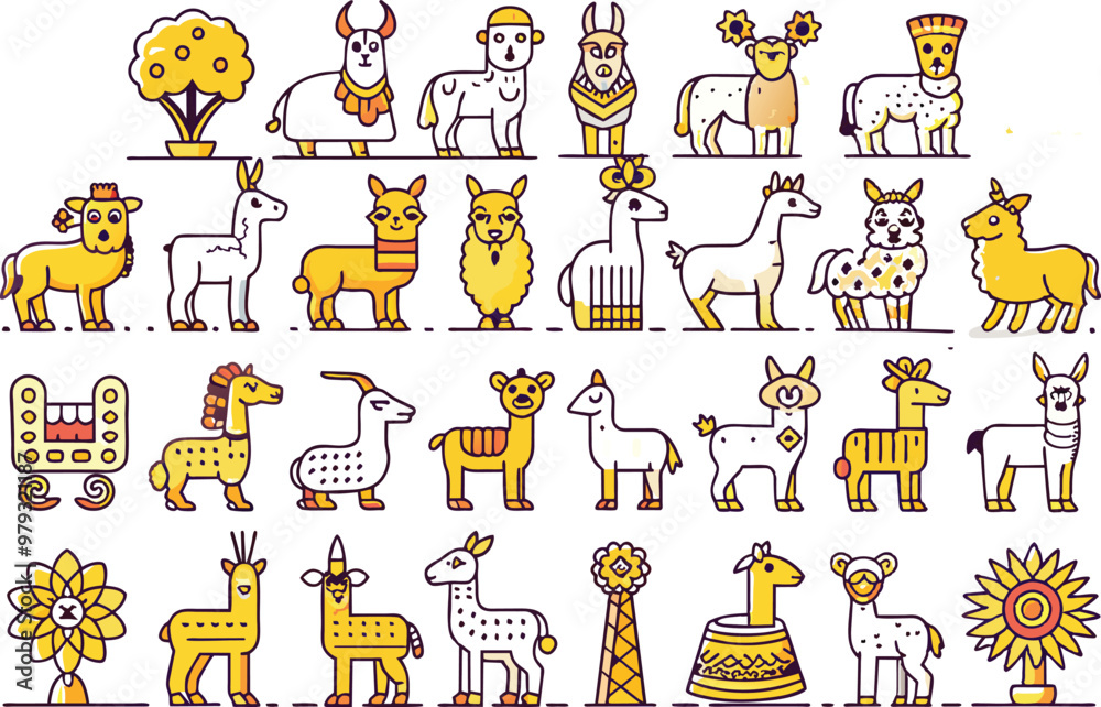 Fototapeta premium lama Icon Set – Cute and Minimalist Icons for Wildlife, Nature, South American Animals, and Animal-Themed Design Projects