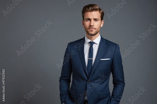 handsome man in a suit keeps his hands in his pockets