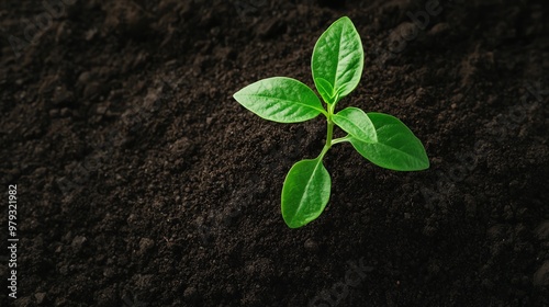 A young green plant sprouting from rich, dark soil, symbolizing growth and the promise of new beginnings.