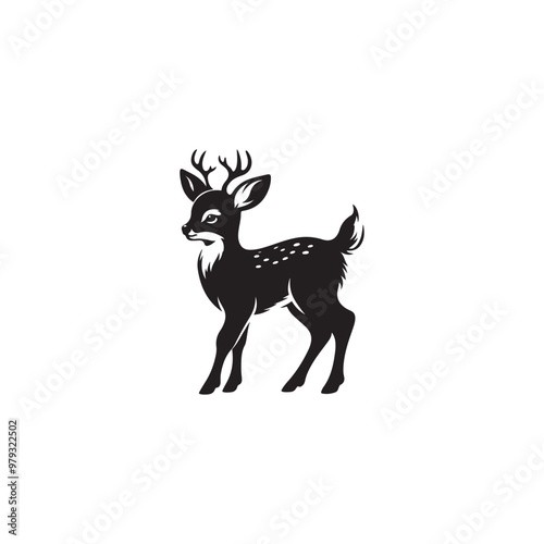 Charming Reindeer Vector Art - Black and White Outline.