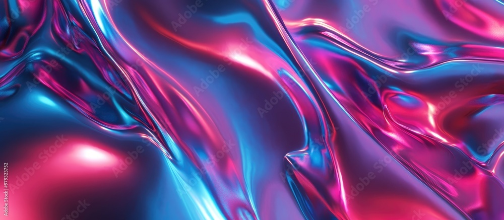 Fototapeta premium Glossy neon background with a metallic distorted texture An abstract surreal 3D illustration