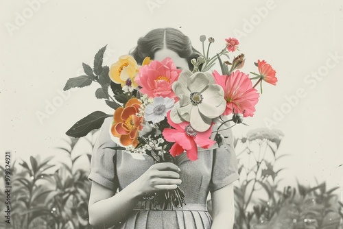 Paper collage of bouquet flower portrait plant.