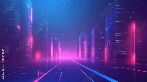 Digital Banking System Concept With Blue And Purple Lights And Data Files For Future Banking