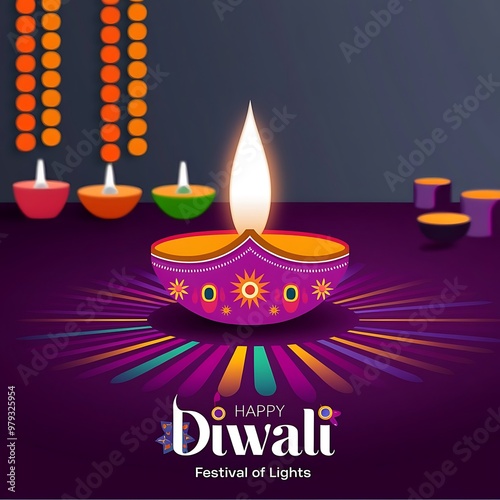 Indian Religious Gradient Happy Diwali festival of lights poster template background design