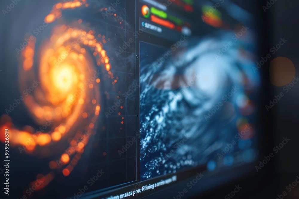 Closeup of a hurricane tracking map on a computer.