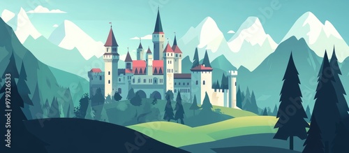Wallpaper Mural Dramatic Medieval Castle In Countryside Illustration Torontodigital.ca