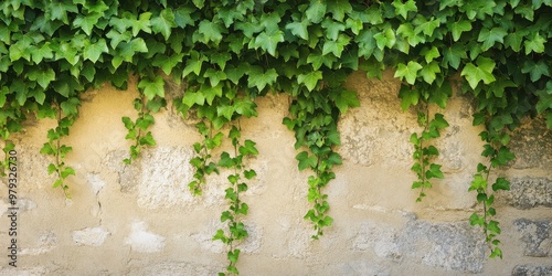 A wall covered in green ivy, showcasing nature's beauty against a rustic stone background.