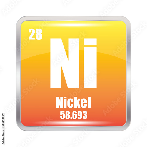 Nickel element icon. Atomic number 28. Nickel 58.693 mass. Vector Ni symbol.