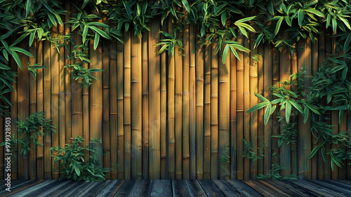 A bamboo fence background with a detailed texture of natural wood