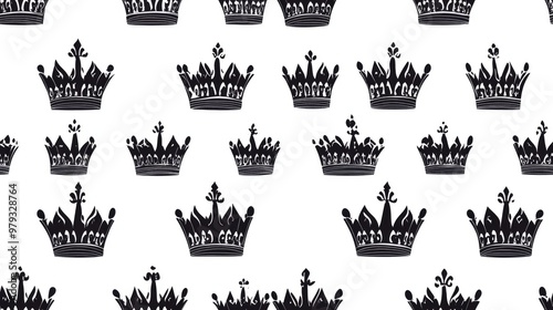 Seamless pattern featuring black crowns on a white background Illustration photo