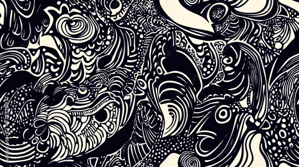 Abstract seamless pattern featuring handmade doodles in a Zentangle inspired art style Abstract seamless pattern featuring handmade doodles in a Zentangle inspired art style