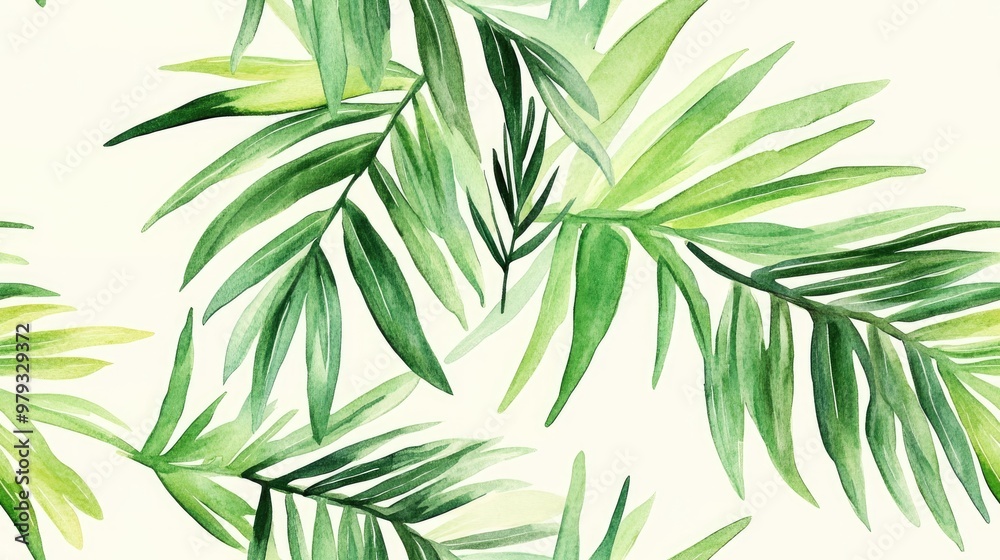 Stylish seamless watercolor pattern featuring tropical palm tree branches Illustration of exotic jungle plant foliage Trendy design of painted tropical leaves greenery Stylish seamless watercolor pattern featuring tropical palm tree branches Illustration of exotic jungle plant foliage Trendy design of painted tropical leaves greenery