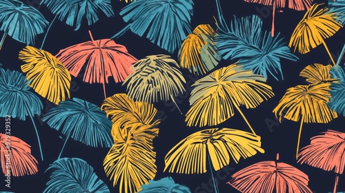 Seamless pattern featuring palm umbrella design in raster format photo