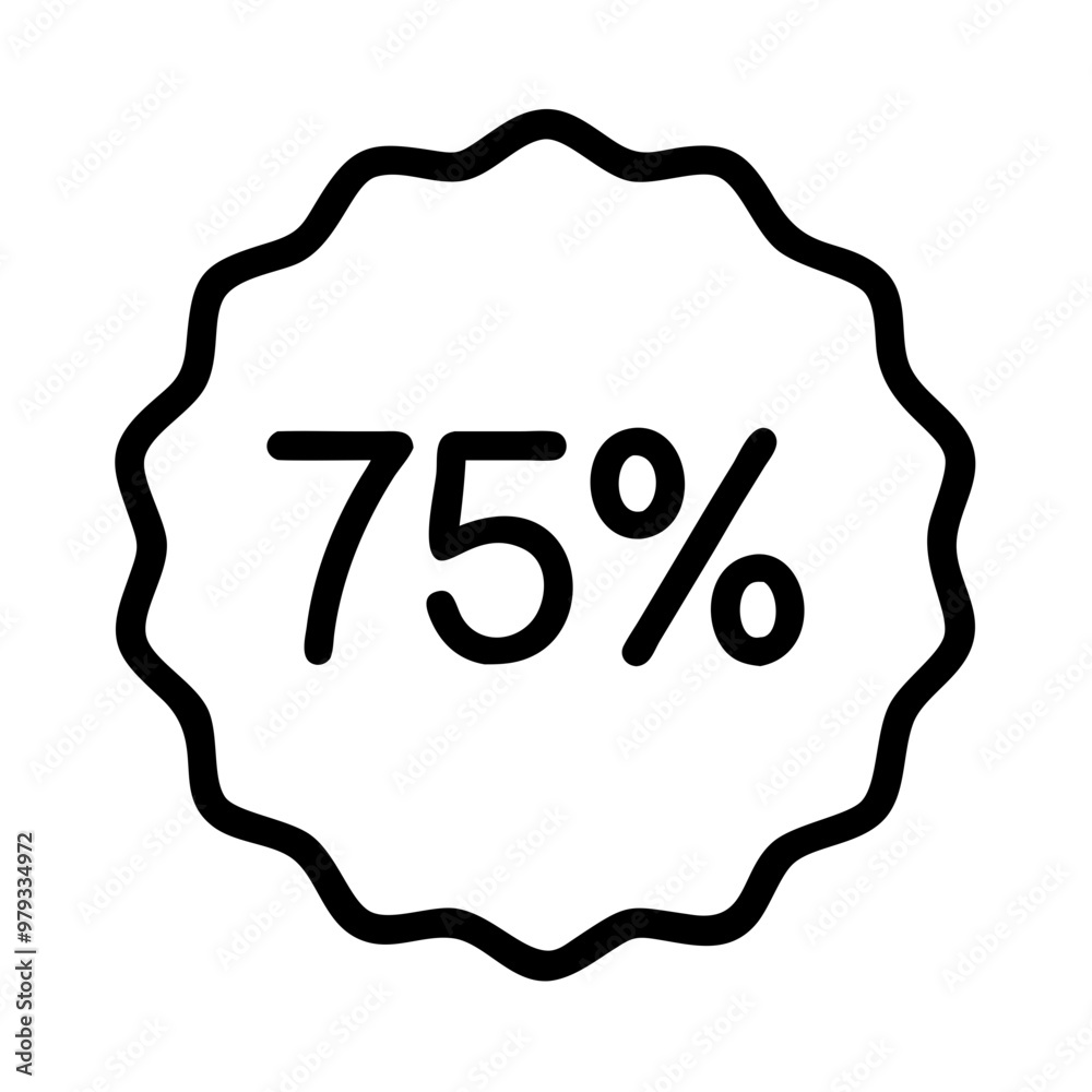 Outlined 75% discount circular badge, black and white, sale offer icon Outlined 75% discount circular badge, black and white, sale offer icon