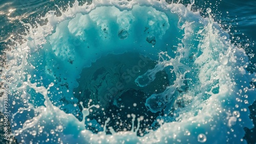 Wallpaper Mural Dynamic Water Splash , A captivating image of a large, light blue water splash against a dark blue background. The white bubbles create a sense of energy and movement. Torontodigital.ca