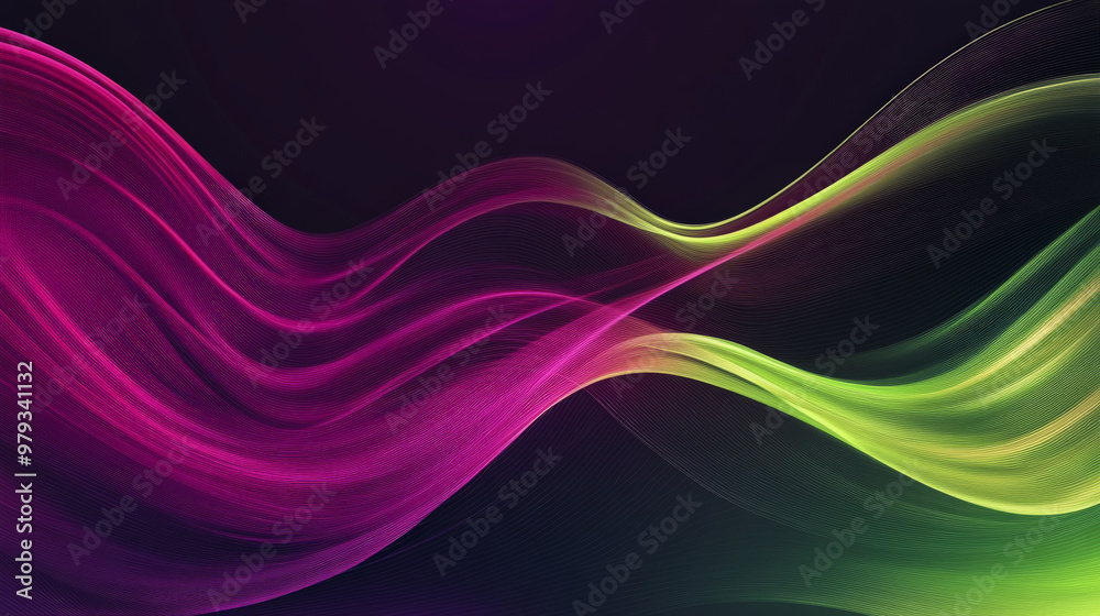 A bold gradient background shifting from neon green to deep purple, with sharp dynamic lines cutting through the smooth flow.