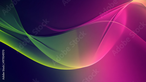 A bold gradient background shifting from neon green to deep purple, with sharp dynamic lines cutting through the smooth flow.