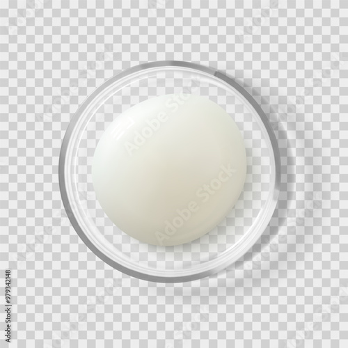White moisturizer cream round drop on petri dish isolated realistic vector illustration. Concept cosmetic laboratory tests and research