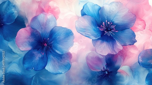 Elegant innovation card with watercolor blue blooms, close-up view