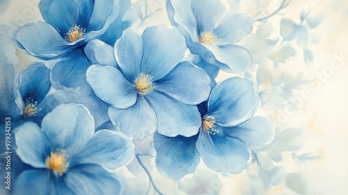 Close-up of soft blue blooms in watercolor, framing an elegant card