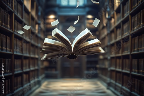 Ancient brick library filled with books, shelves overflowing with knowledge, a timeless symbol of education and learning